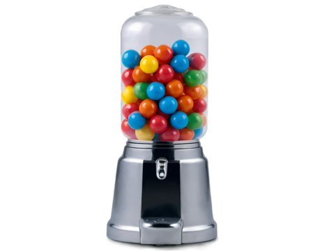Vibrant Gumball Machine, A Nostalgic Treat of Assorted Colors, Perfect for Adding a Touch of Fun and Sweetness to Any Setting with its Classic Design and Cheerful Appeal