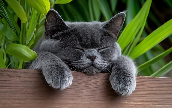 Sleepy Cat, Wooden Planter, Lush