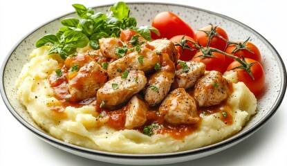 Creamy Mashed Potatoes with Chicken in Tomato Sauce