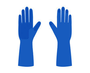 Blue rubber cleaning protective Gloves Fashion hand accessory clothing technical illustration. Dish wash Vector front back view for Men, women, unisex flat cartoon style isolated on white background