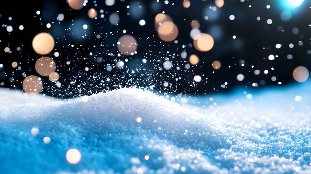 Snowy landscape with sparkling lights. Background use