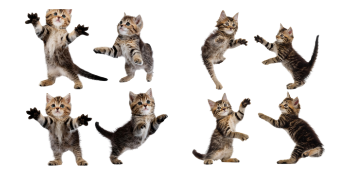 Playful Kittens Jumping and Playing on Transparent Background