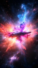 Spacecraft in a Colorful Nebula