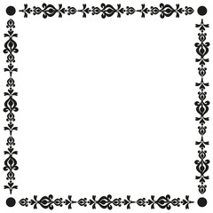 Floral decorative border. Black ornamental frame. Traditional corner design. Symmetrical vector shape.