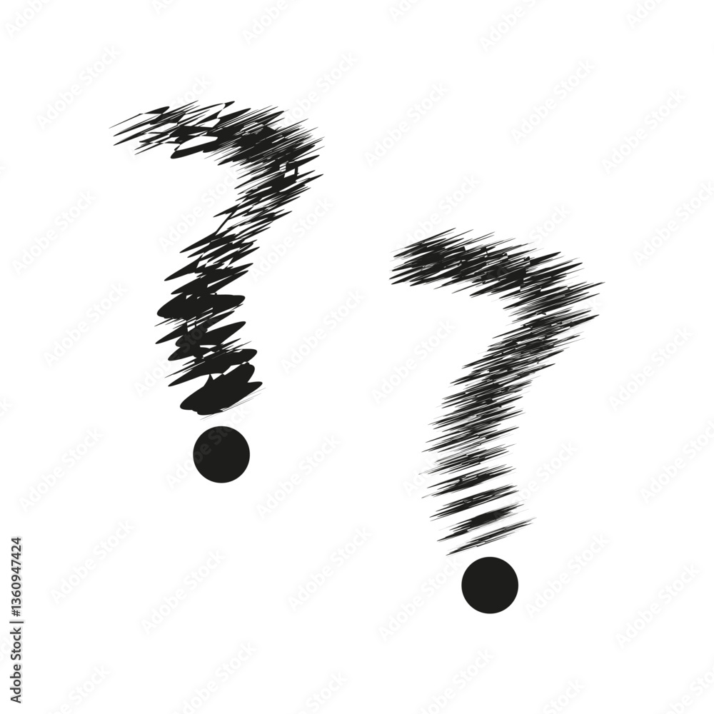 Poster scribbled question marks. black abstract strokes. hand drawn shapes. sketchy vector design.