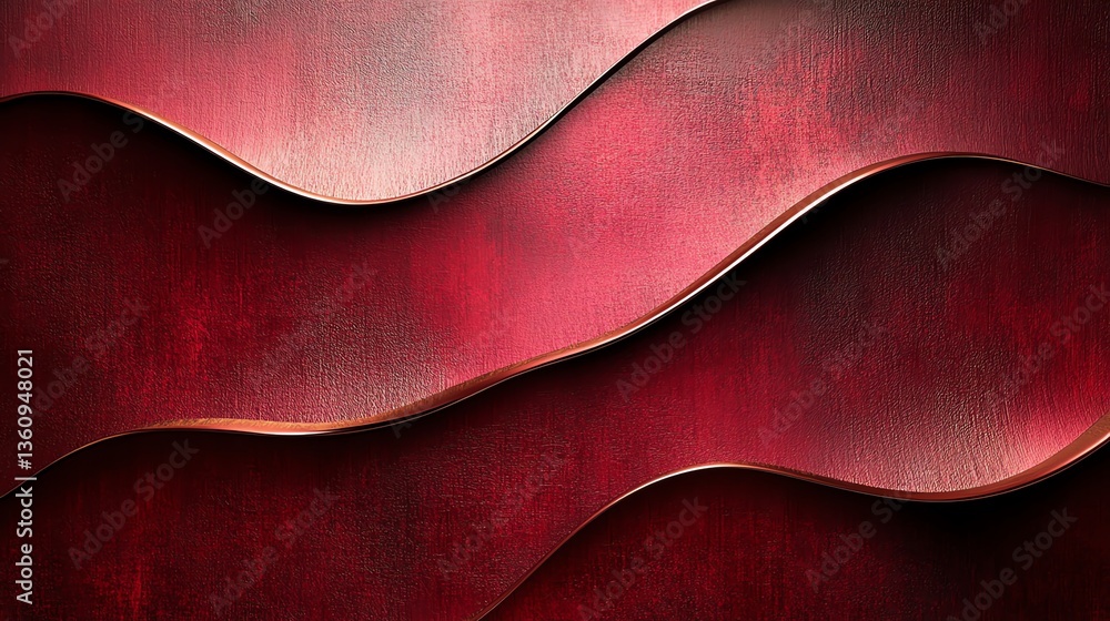 Poster abstract red wavy texture with metal edges background design