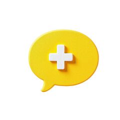 Fototapeta premium A bright yellow speech bubble cheerfully announces a new addition, a positive message of growth and progress, shown with a prominent white plus sign.