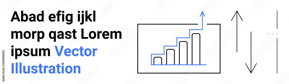 Poster bar graph with upward trendline and growth arrow alongside vertical double-headed arrows. ideal for 