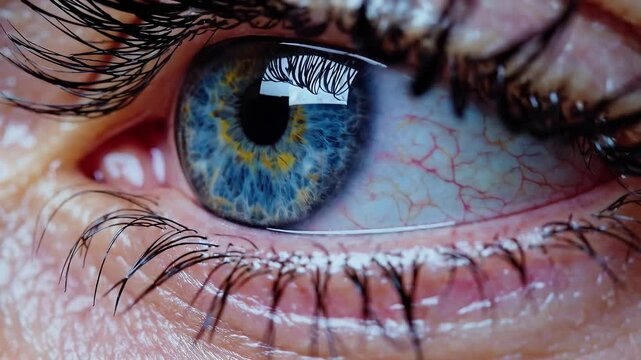 Detailed close-up view of a human eye showcasing intricate patterns and vibrant colors
