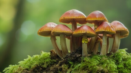 Fototapeta premium Forest Mushrooms Growing on Mossy Ground in Woodland Environment