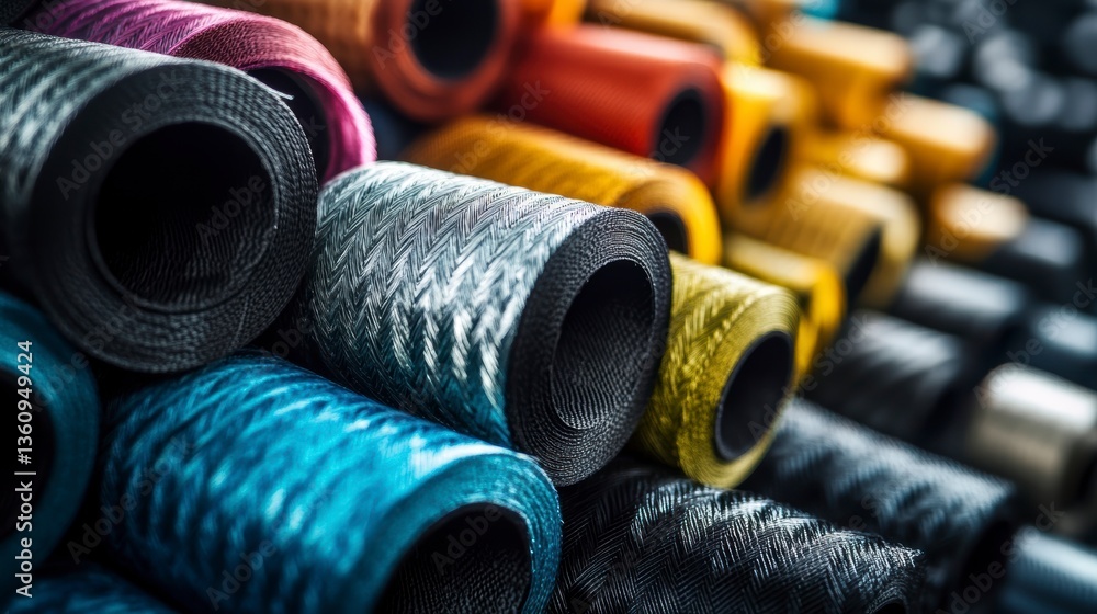 Aufkleber colorful rolls of fabric stacked together, showing various textures and patterns.