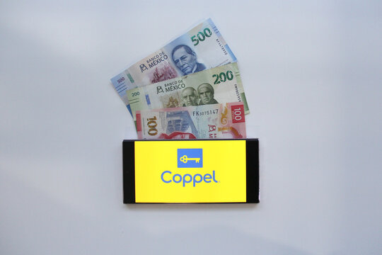 Mexico City, Mexico - Feb 22, 2025: Coppel offers a mobile app and a laptop website for online shopping for financial products and services, one of the largest retail chains in Mexico