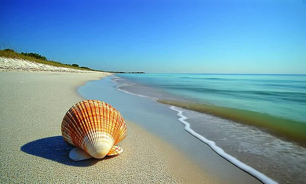 Beautiful seashell on a pristine beach