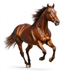 Obraz premium Brown Horse Running Dynamically Against White Background