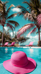 Obraz premium pink sunhat by poolside