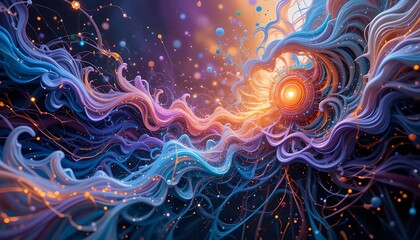 Obraz premium Abstract Light Waves Flowing with Energy and Particles in Swirls