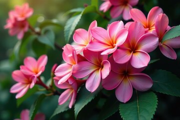 Fototapeta premium Dense, overlapping blossoms, lush foliage, vibrant colors, photography, nature