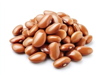 Pile of Shiny Brown Beans on White Background - Cooking Ingredient