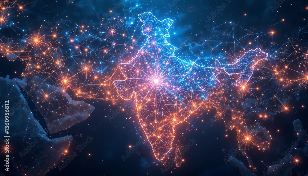 Aufkleber india map with network connections and glowing points in digital design
