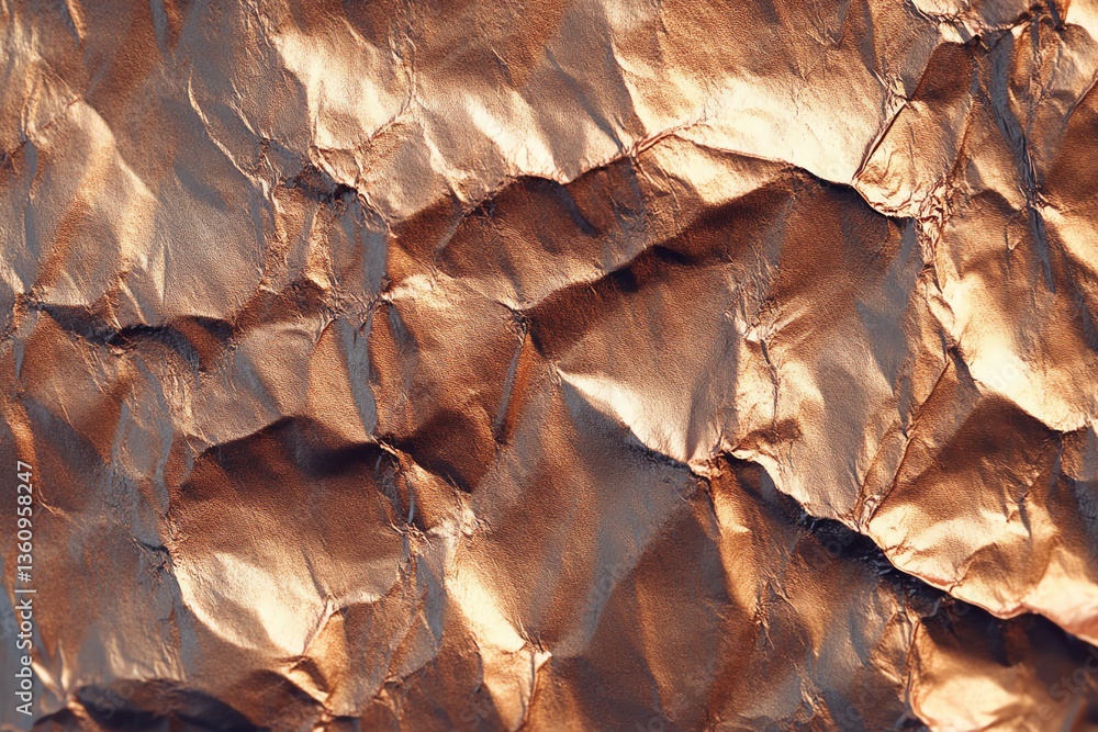 Aufkleber crumpled metallic texture close-up with reflective light and deep shadows