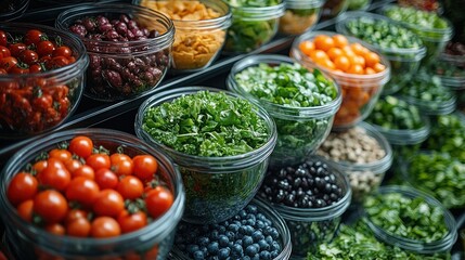 A colorful salad bar with a variety of veggies.