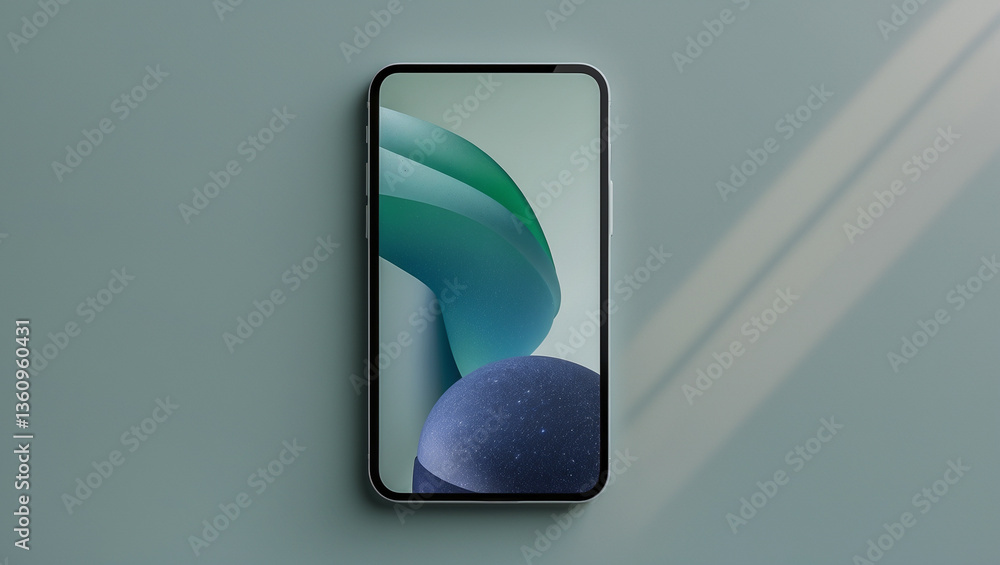 Poster modern smartphone on minimal soft green background..