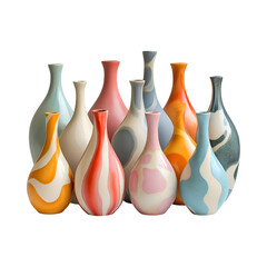 Elegant Ceramic Vases with Animal Paintings by Vincent Isolated on Transparent Background