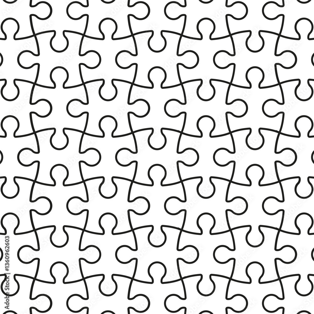 Poster puzzle piece pattern. black outline texture. interlocking background design. vector seamless backdro
