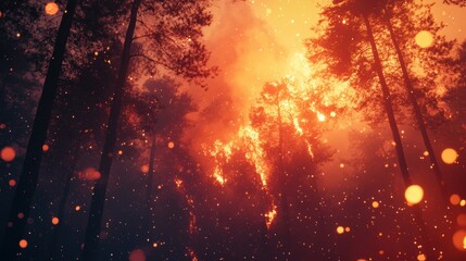 Naklejka premium Burning forest. Devastating wild fire.