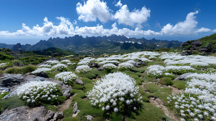 Alpine Wildflower Meadow with Mountain Range Background