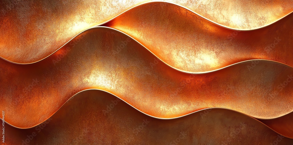 Poster wavy bronze texture background with metallic shimmering effect and warm light