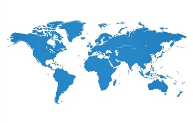 Blue World Map Illustration on White Background Showing All Continents