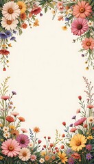 Obraz premium Floral Frame with Colorful Flowers and Blank Space for Text Overlay