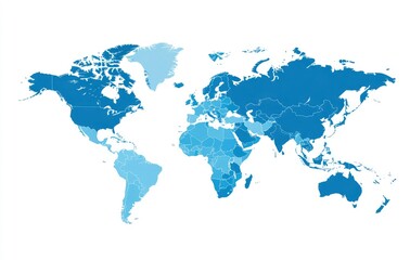 Obraz premium World Map in Blue Tones Showing Countries and Global Geography