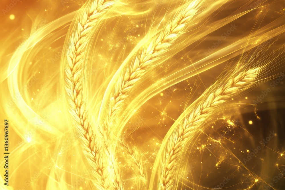 Poster Surreal transformation of golden wheat into glowing energy waves in a dreamy atmosphere Generative AI