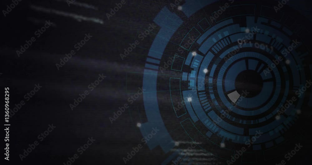 Poster circular patterns and glowing elements in futuristic digital animation interface