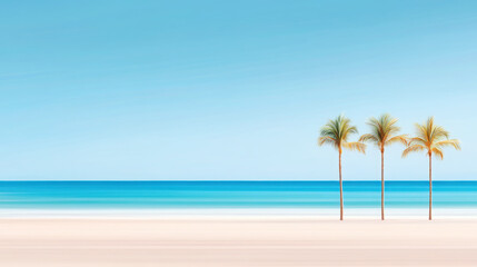 Obraz premium Modern beach scene with palm trees and serene ocean view for summer design