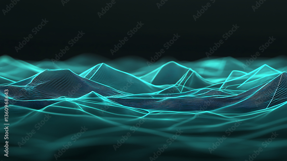 Poster visualizing digital landscapes abstract wave patterns in technology graphic design futuristic enviro