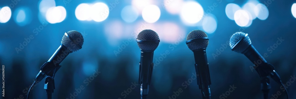 Poster Powerful political podium with multiple microphones in a professional setting during a major public address Generative AI