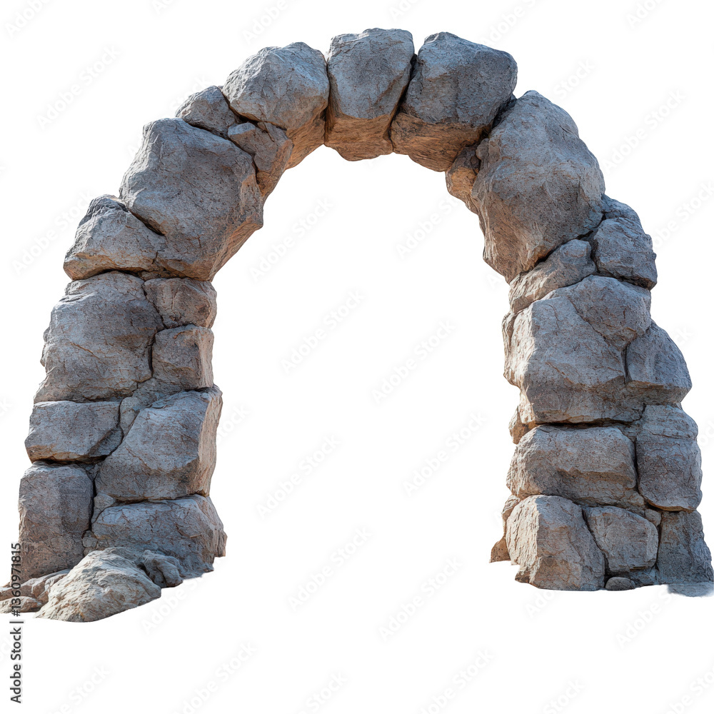 Poster stone archway constructed with irregular blocks for a historical architectural element