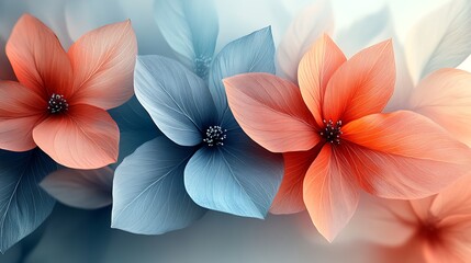 Delicate Blue and Coral Flowers Softly Bloom