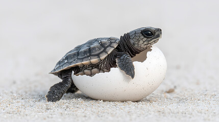 Obraz premium Hatching baby turtle emerging from egg beach shoreline wildlife photography natural habitat close-up nature's miracle