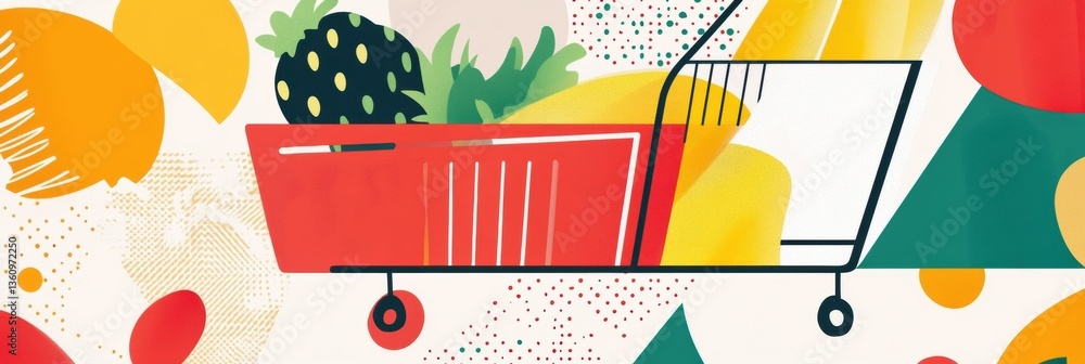 Poster Stylish abstract grocery shopping theme featuring geometric shapes and bold colors in a modern design Generative AI