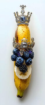 Naklejki Banana with Crown and Berries Still Life