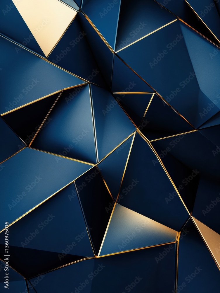 Poster geometric shapes form an abstract representation of political structure in deep blue and gold aesthe