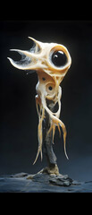 Beige Bone Creature with One Large Eye, 3D Render