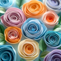 Colorful paper flowers arranged artistically.