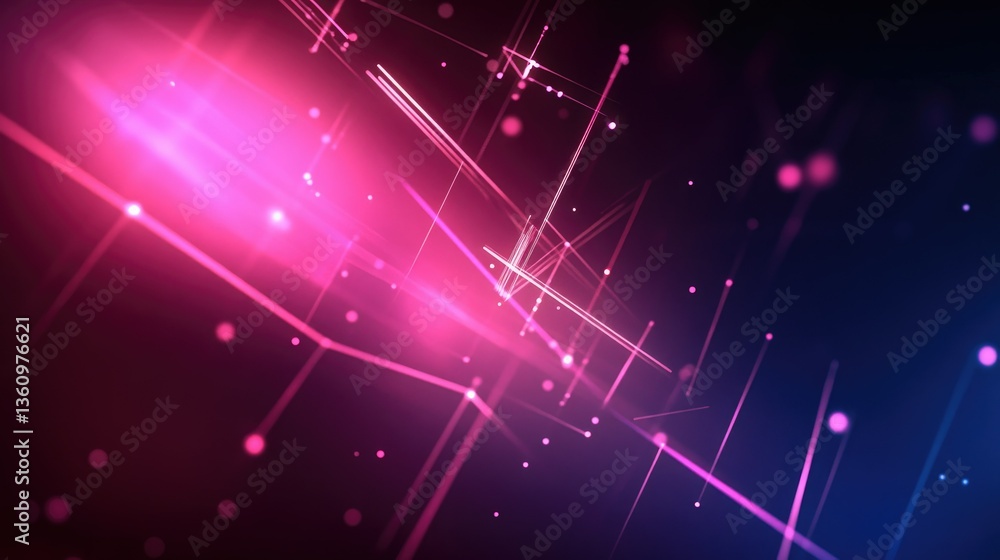 Poster abstract glowing lines and dots creating a pink and blue network