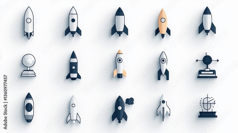 Poster takeoff to the future rockets symbolizing innovation and dynamic of various rocket designs ready for