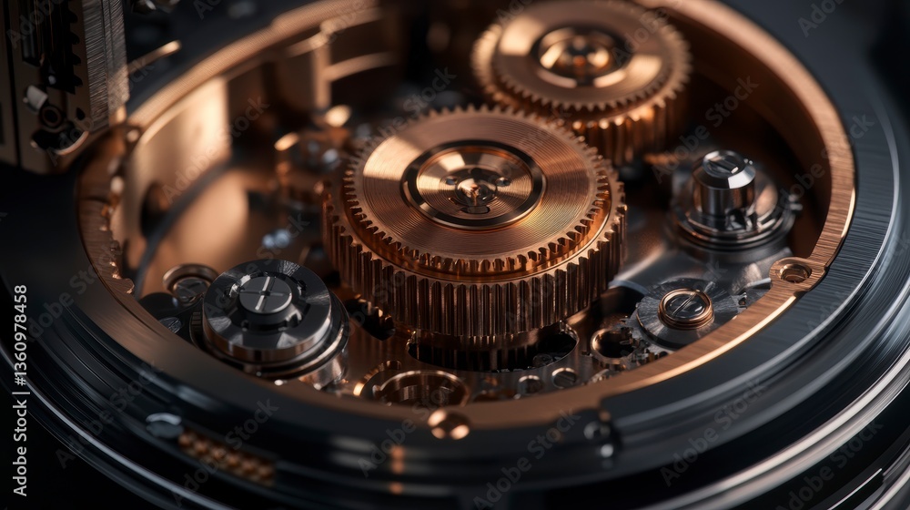 Leinwandbilder close-up of intricate clockwork gears, showcasing precision engineering and metallic components.